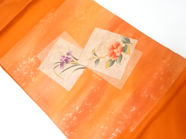 JAPANESE KIMONO / NAGOYA OBI / WOVEN IRIS & CAMELLIA
